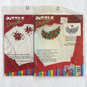Dizzle Art Pre-Shaded Christmas Iron-On Transfer Lot of 2 Poinsettia Wreath
